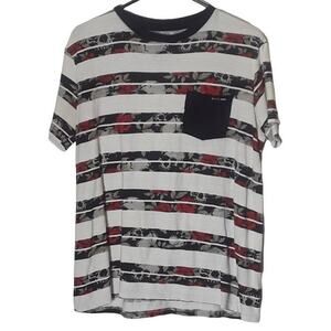 WXYZ Skull Rose Striped Men T-Shirt Floral Tee Small Streetwear Skater Graphic